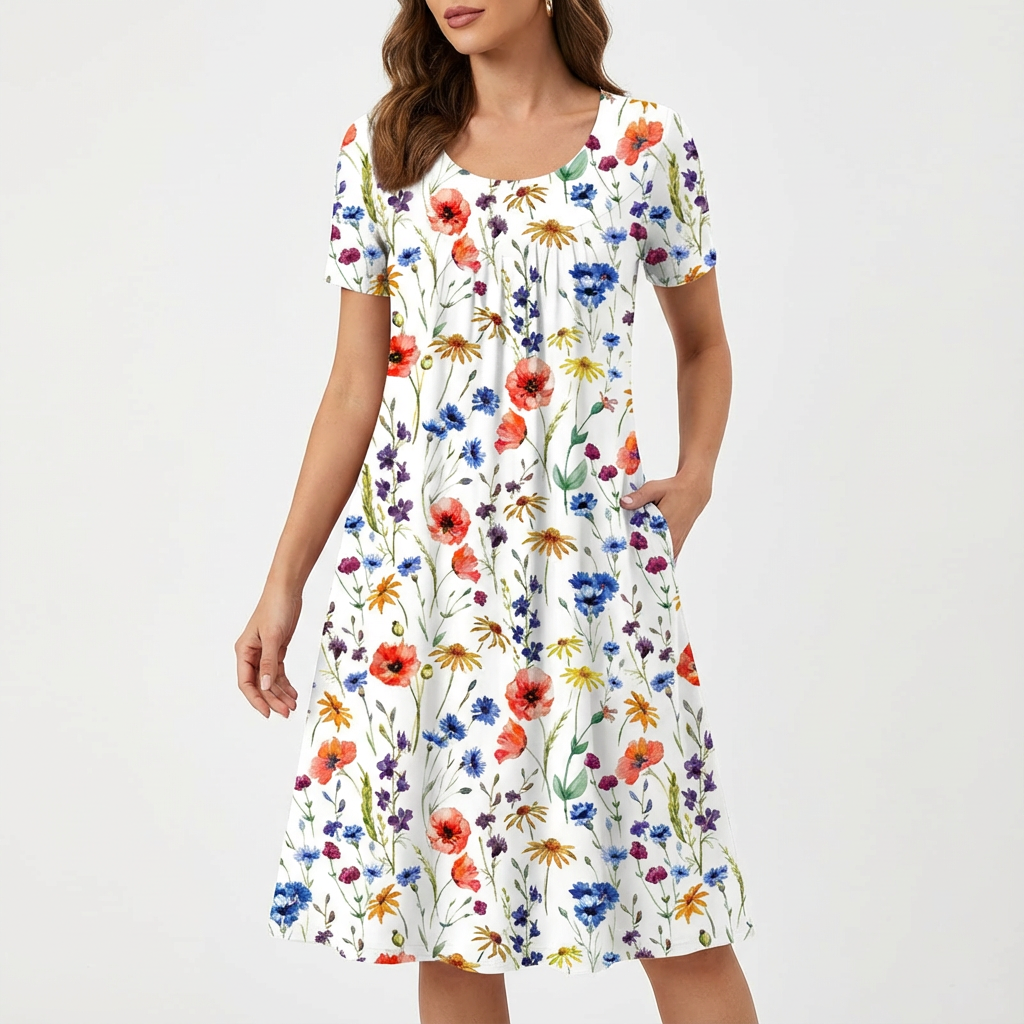 Lola | Vestido Floral Mujer Manga Corta Bolsillos Corte A