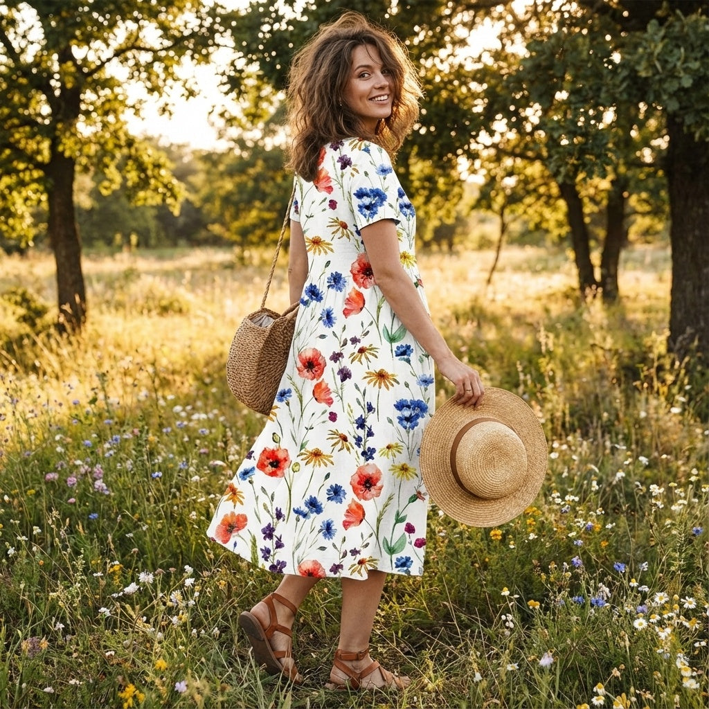 Lola | Vestido Floral Mujer Manga Corta Bolsillos Corte A