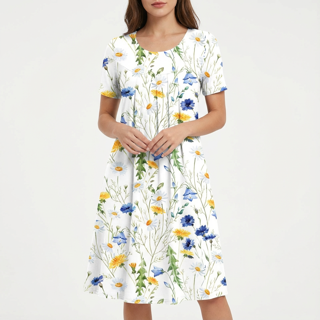 Lola | Vestido Floral Mujer Manga Corta Bolsillos Corte A
