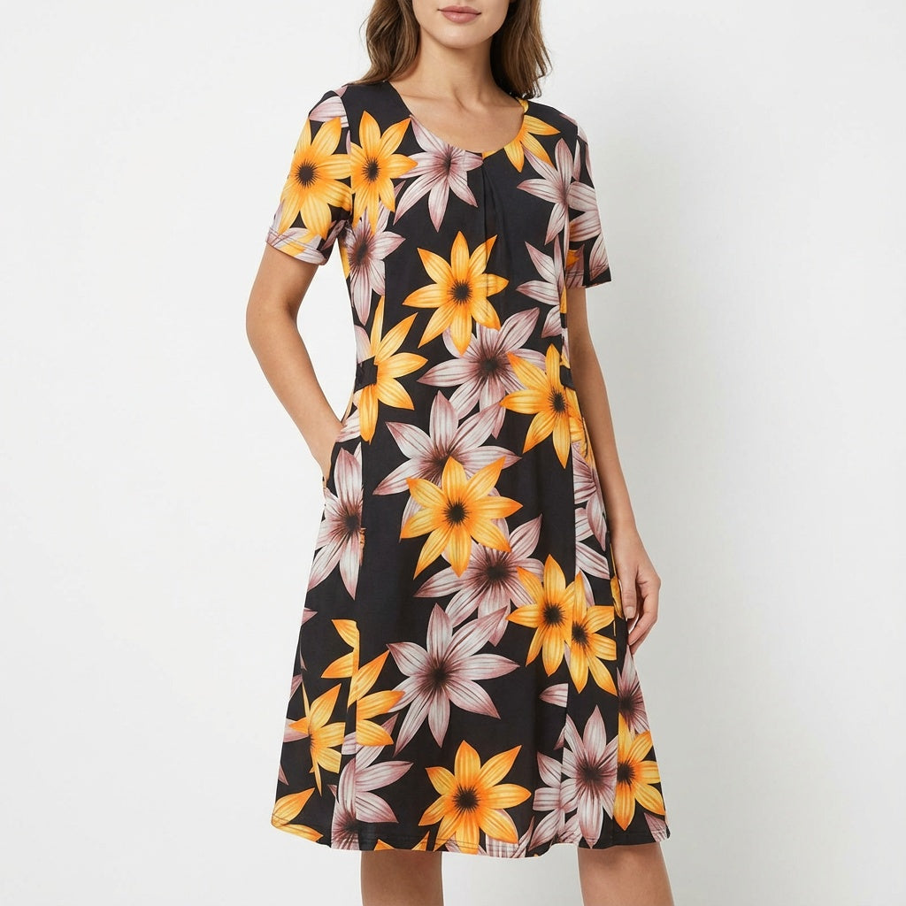 Lola | Vestido Floral Mujer Manga Corta Bolsillos Corte A