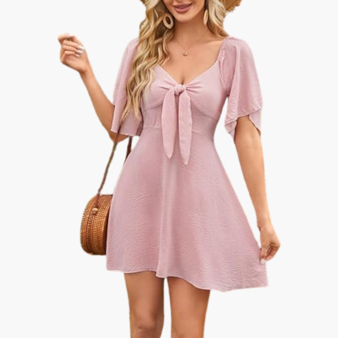 Lorena | Vestido Corto con Volantes Mujer Escote V Manga Corta
