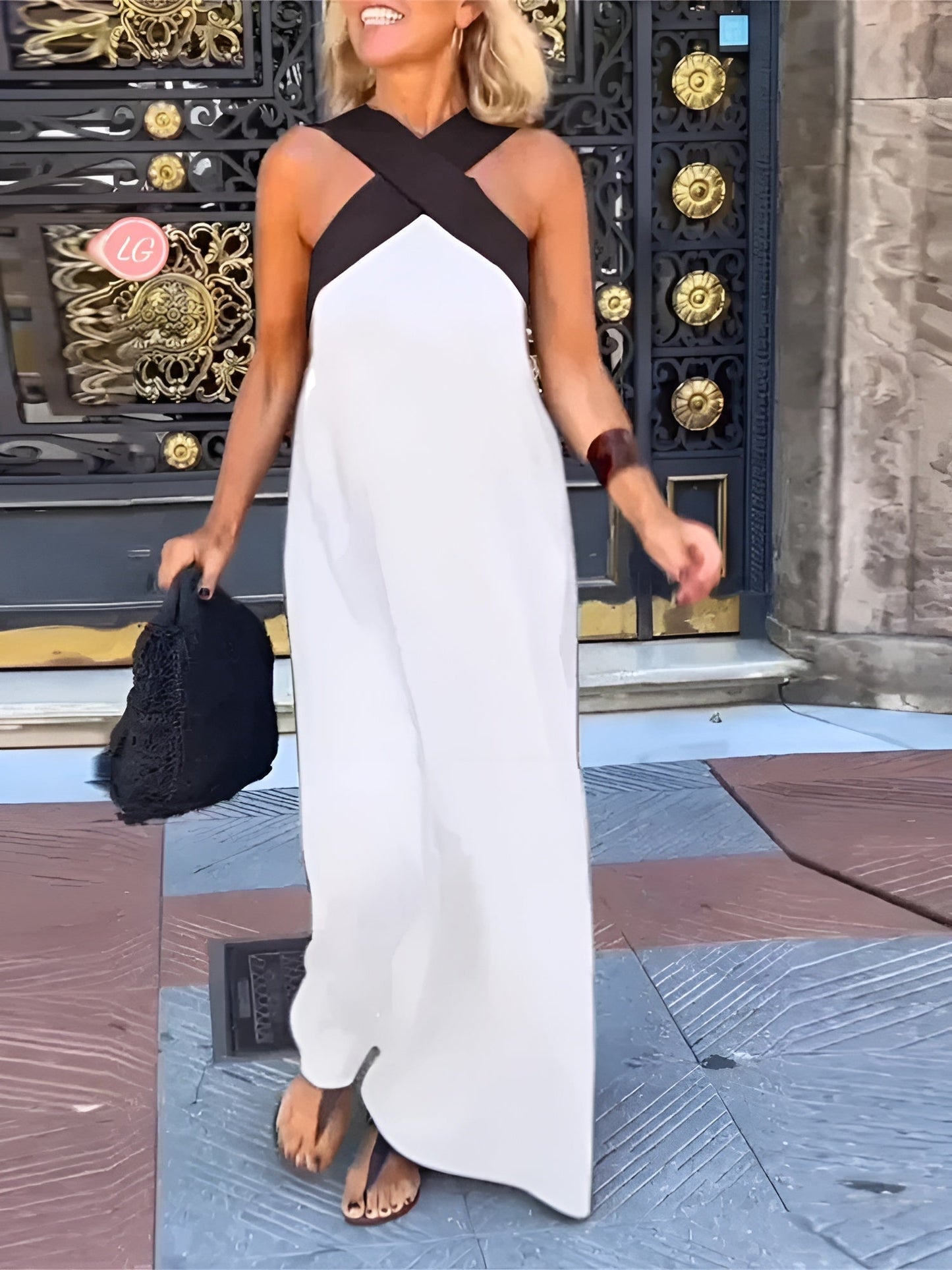 Macarena | Vestido Largo de Verano Cut Out Cruzado Mujer Cuello Alto