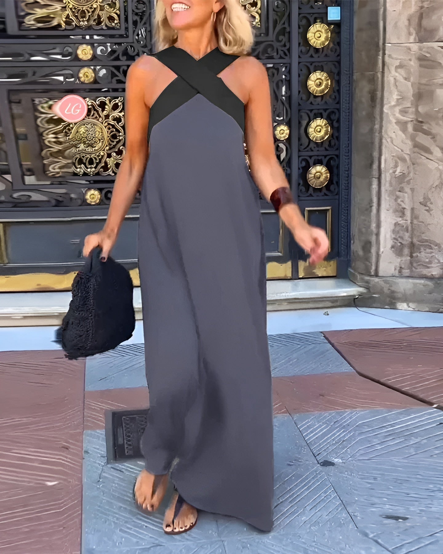 Macarena | Vestido Largo de Verano Cut Out Cruzado Mujer Cuello Alto