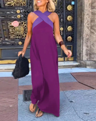 Macarena | Vestido Largo de Verano Cut Out Cruzado Mujer Cuello Alto