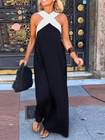 Macarena | Vestido Largo de Verano Cut Out Cruzado Mujer Cuello Alto