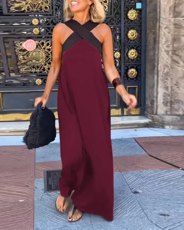Macarena | Vestido Largo de Verano Cut Out Cruzado Mujer Cuello Alto