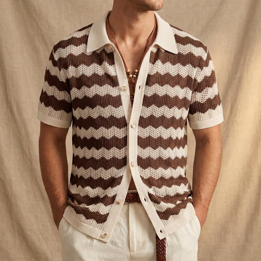 SAINT TROPEZ | CAMISA HOMBRE DE CROCHET LIGERA CON BOTONES