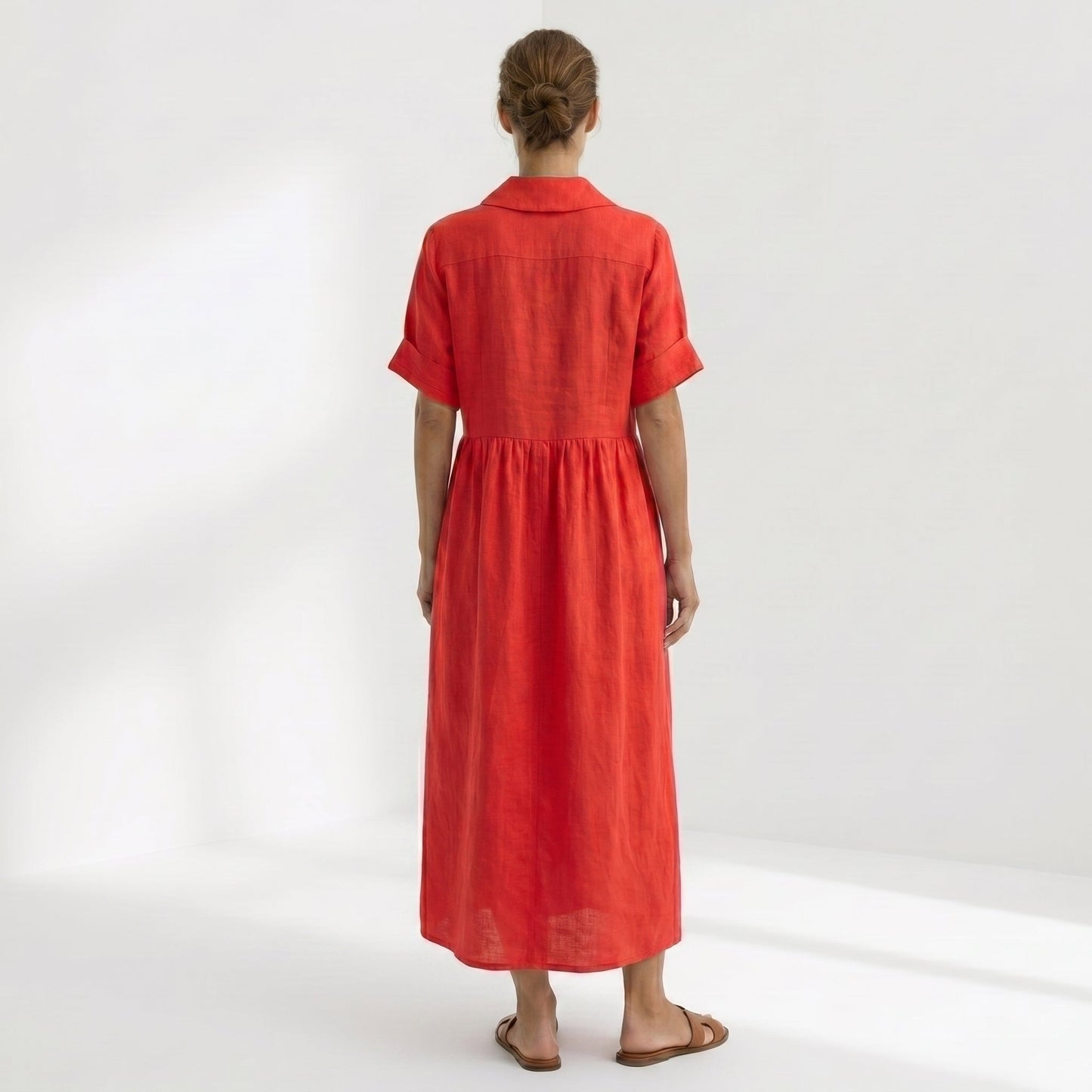 Margarita | Vestido Largo Camisero de Lino Mujer Pliegues Frontales