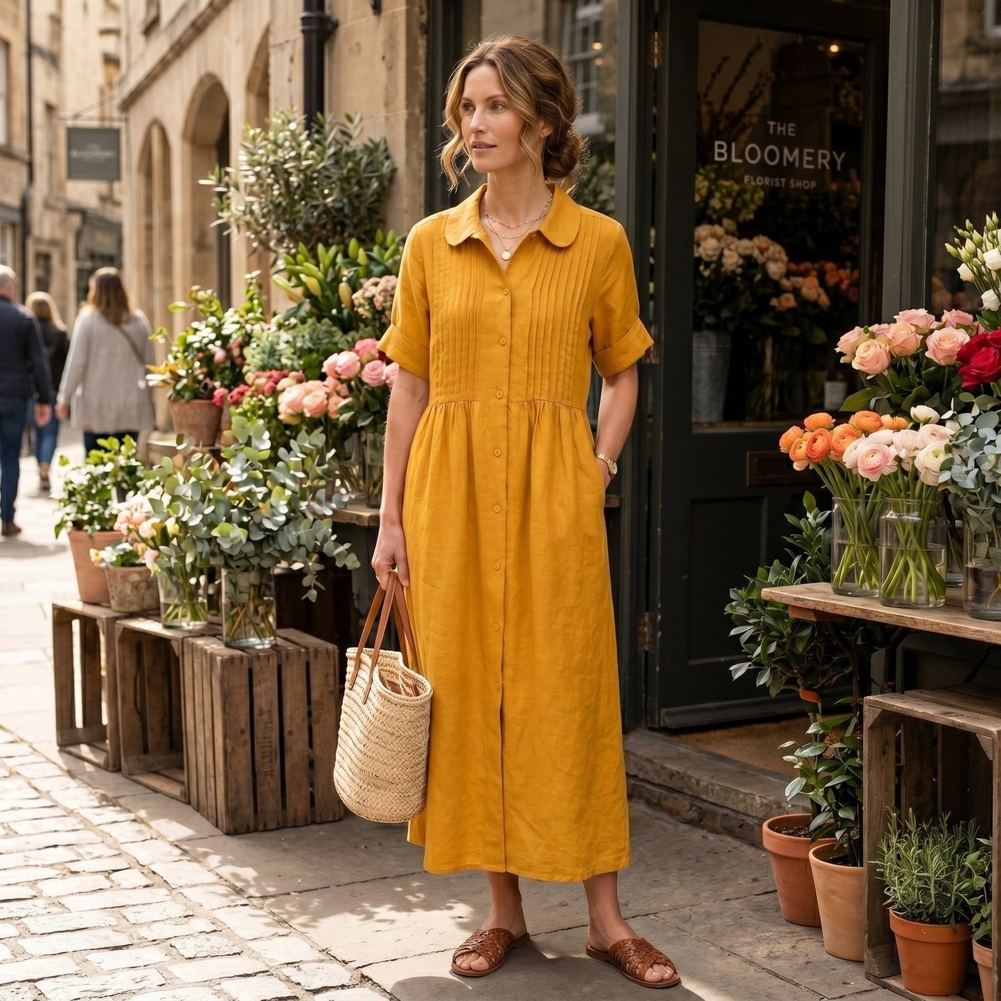 Margarita | Vestido Largo Camisero de Lino Mujer Pliegues Frontales