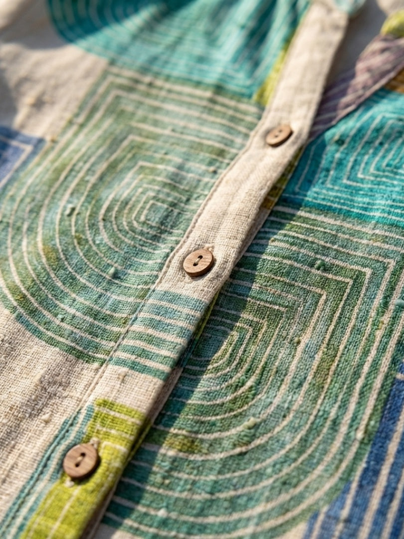 Mencía | Vestido Corto Camisero Estampado Geométrico Mujer Manga Corta