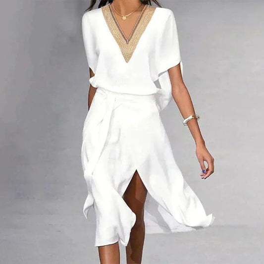 Mencía | Vestido Midi Elegante Mujer Escote V Abertura Lateral