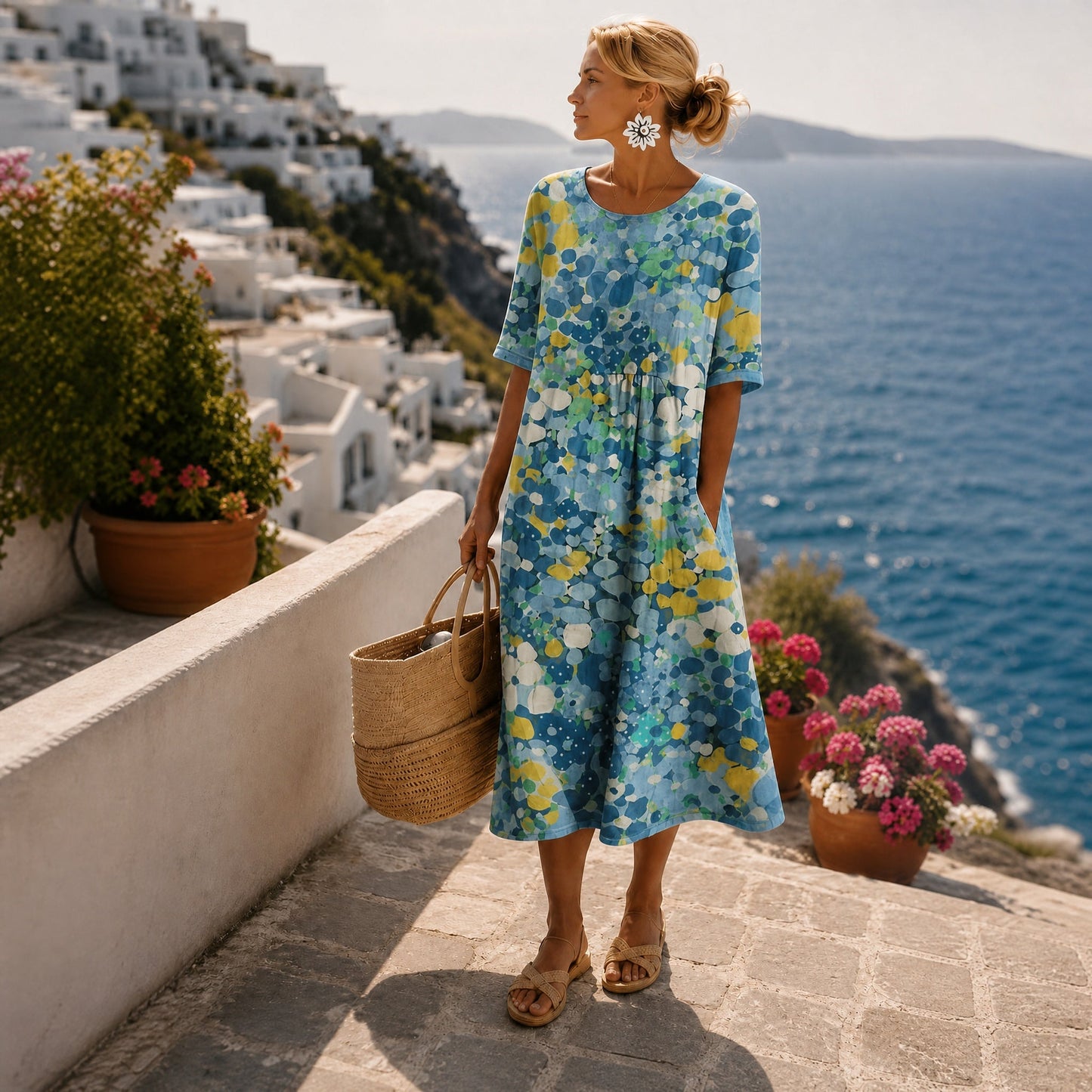 Miriam | Vestido Midi de Verano Estampado Casual Mujer Manga Corta