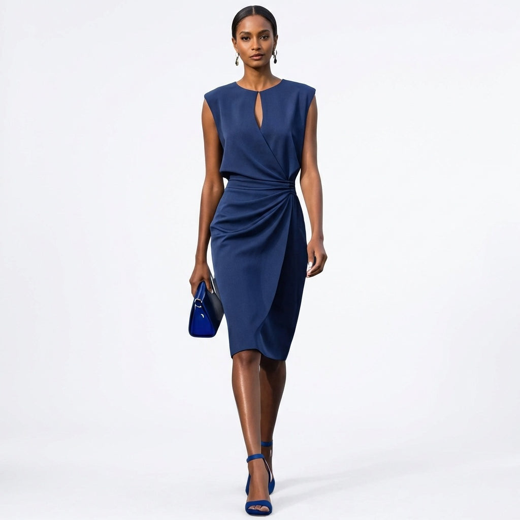 Mónica | Vestido Drapeado de Cóctel Sin Mangas Mujer Escote Keyhole