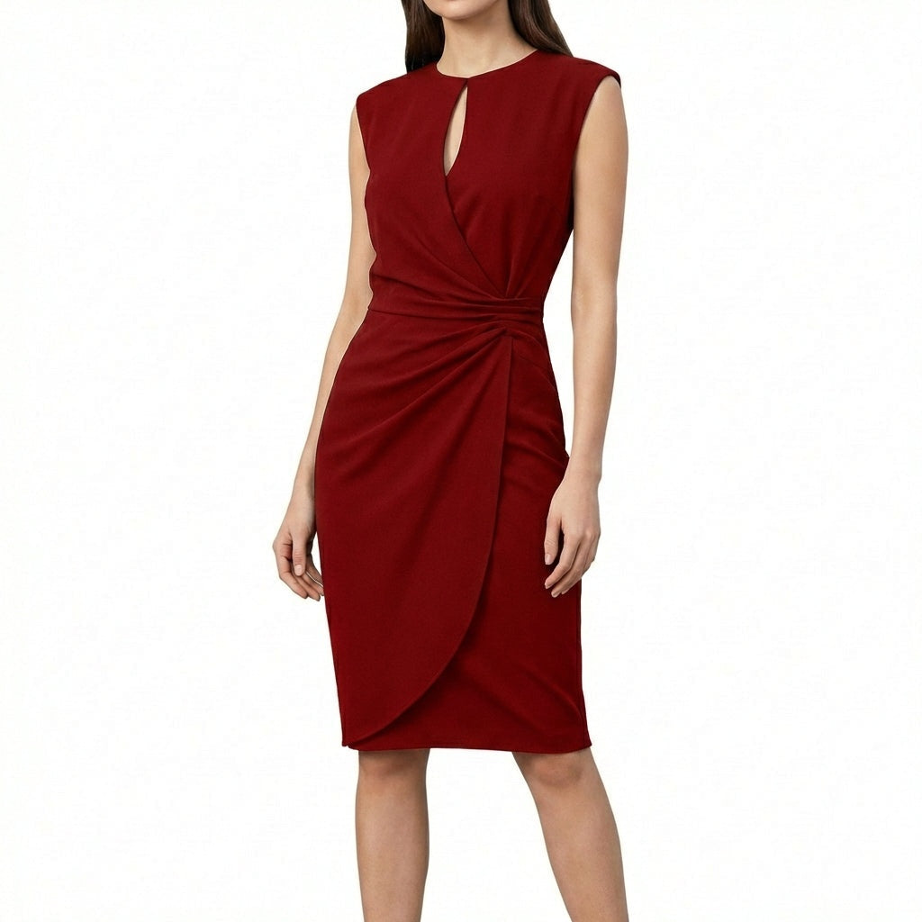 Mónica | Vestido Drapeado de Cóctel Sin Mangas Mujer Escote Keyhole