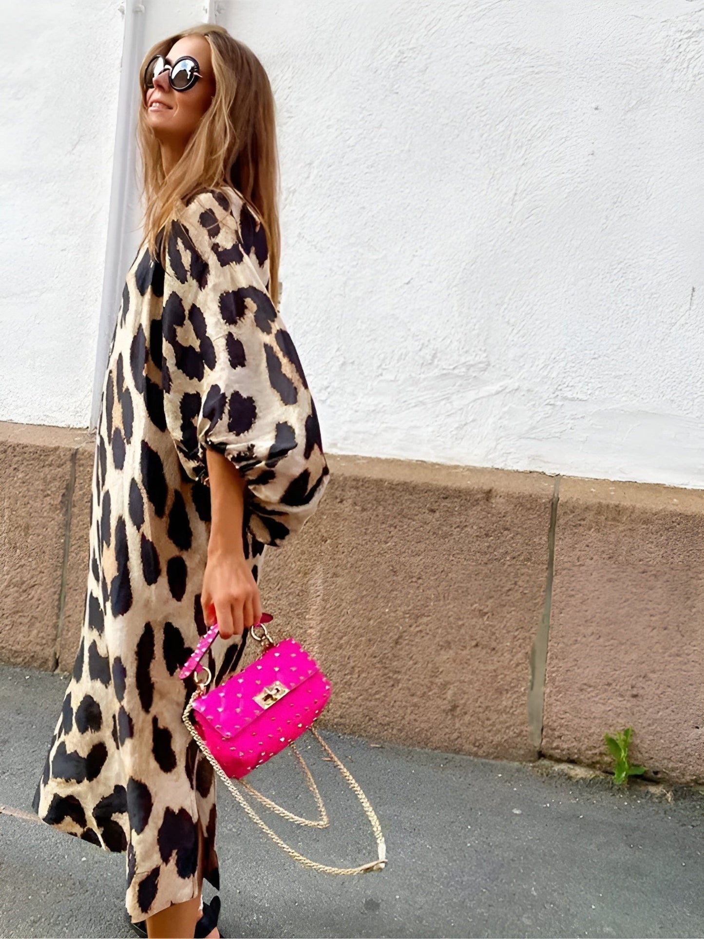 Mónica | Vestido Largo Casual Mujer Estampado Animal Print Escote V