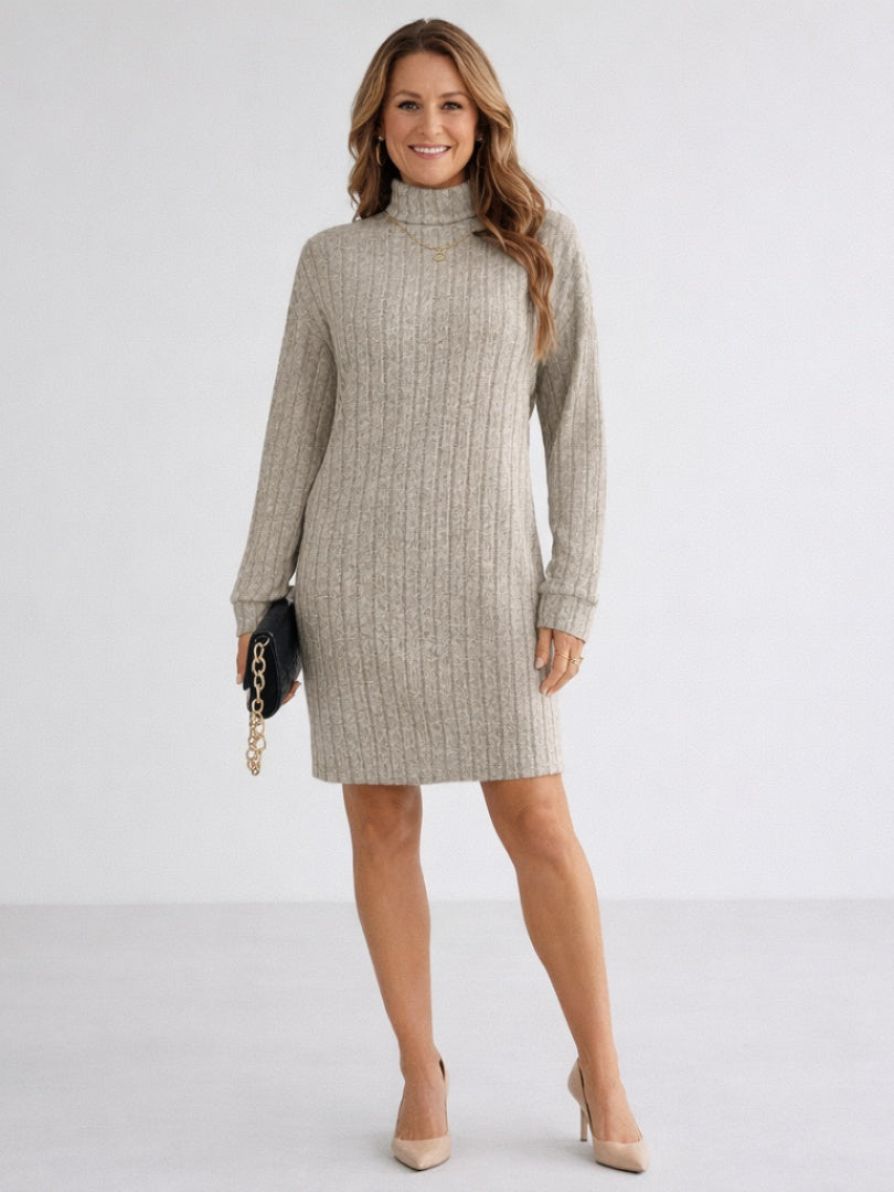 Montserrat | Vestido Corto de Punto Acanalado Mujer Cuello Alto Manga Larga