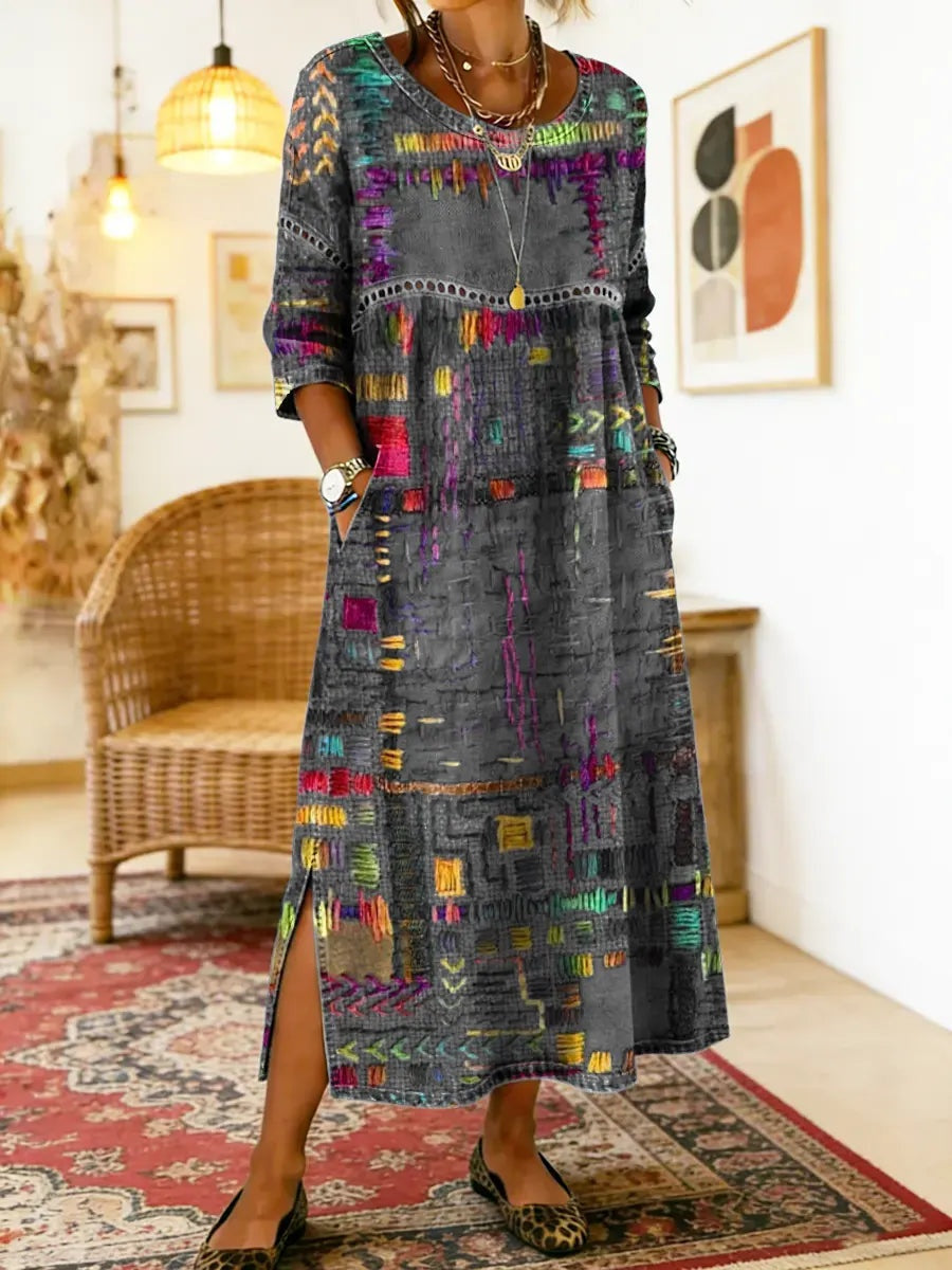 Montserrat | Vestido Largo Boho de Verano Mujer Estampado Patchwork