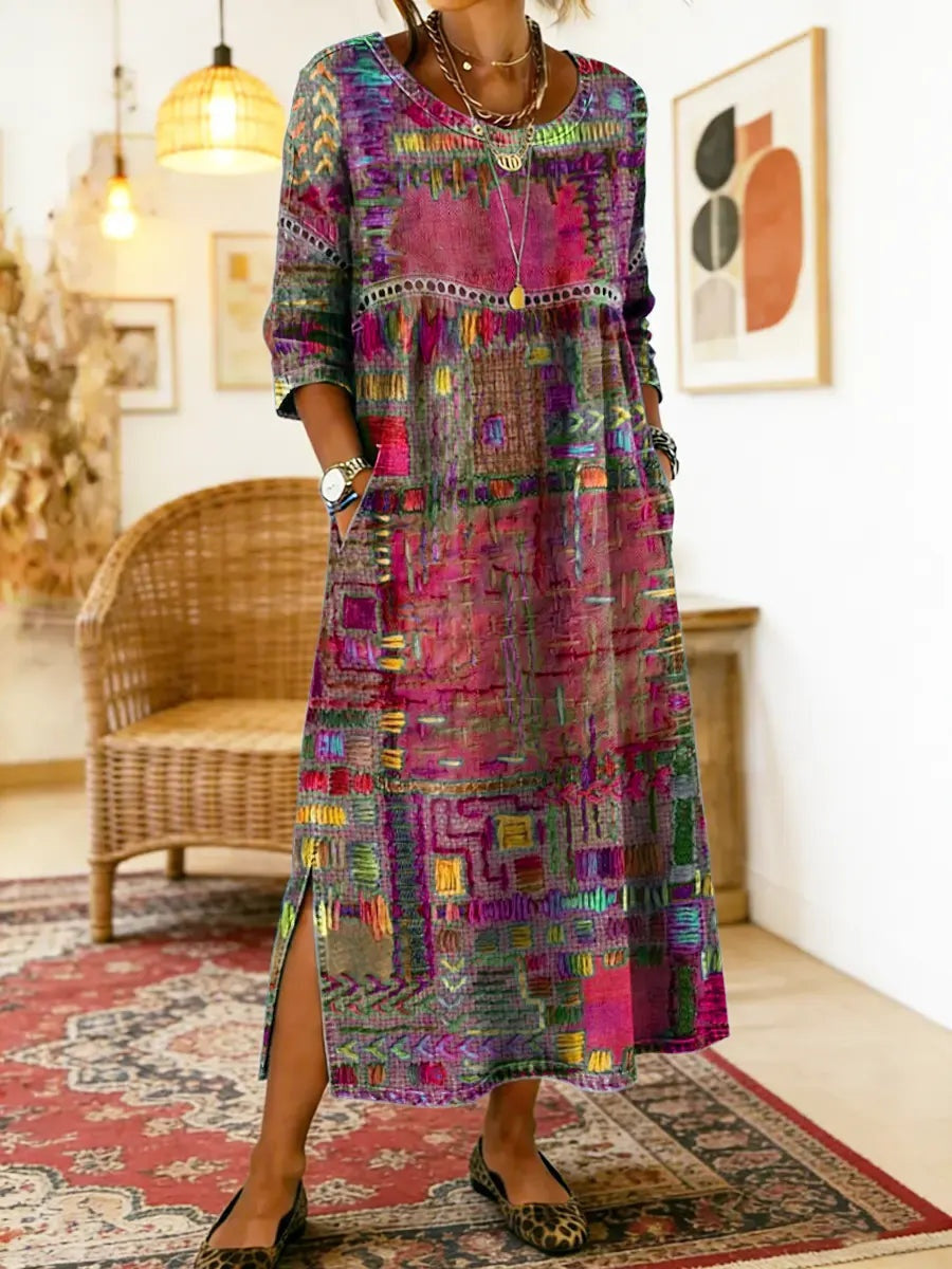 Montserrat | Vestido Largo Boho de Verano Mujer Estampado Patchwork