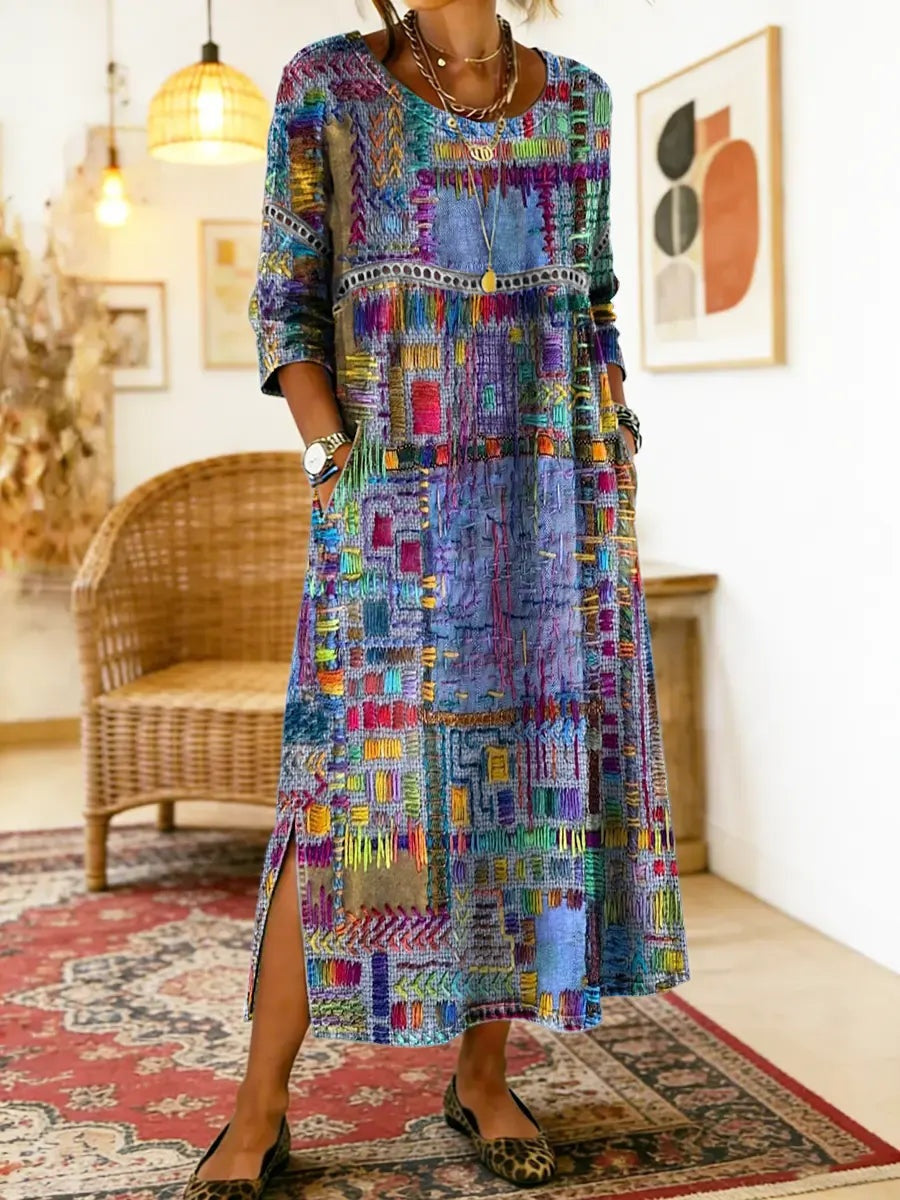 Montserrat | Vestido Largo Boho de Verano Mujer Estampado Patchwork