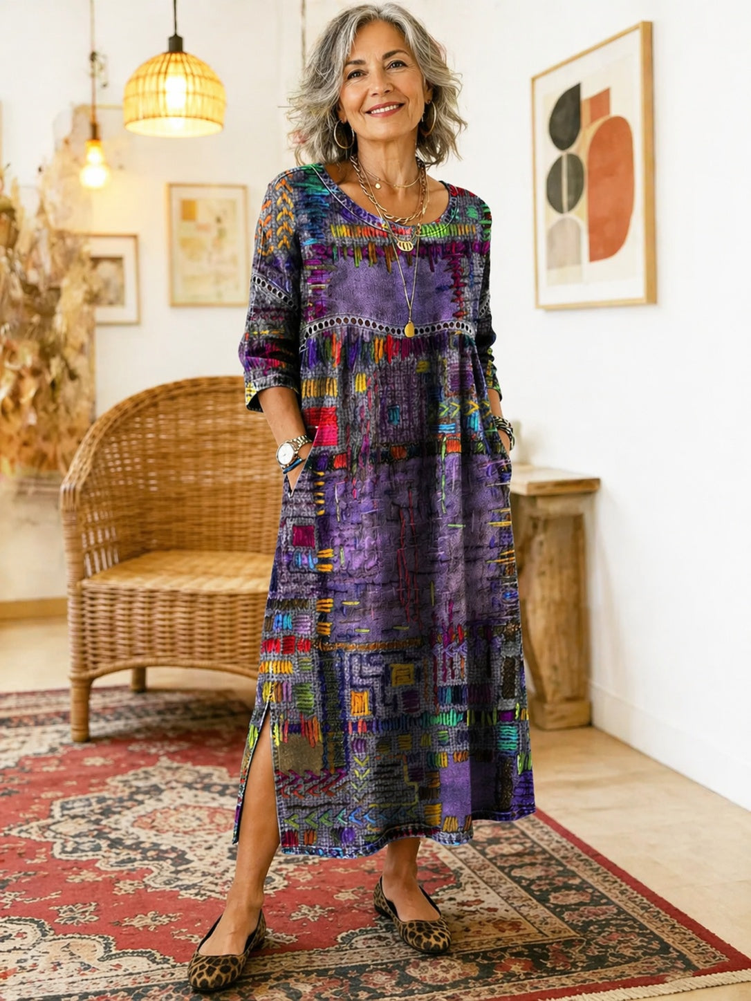 Montserrat | Vestido Largo Boho de Verano Mujer Estampado Patchwork