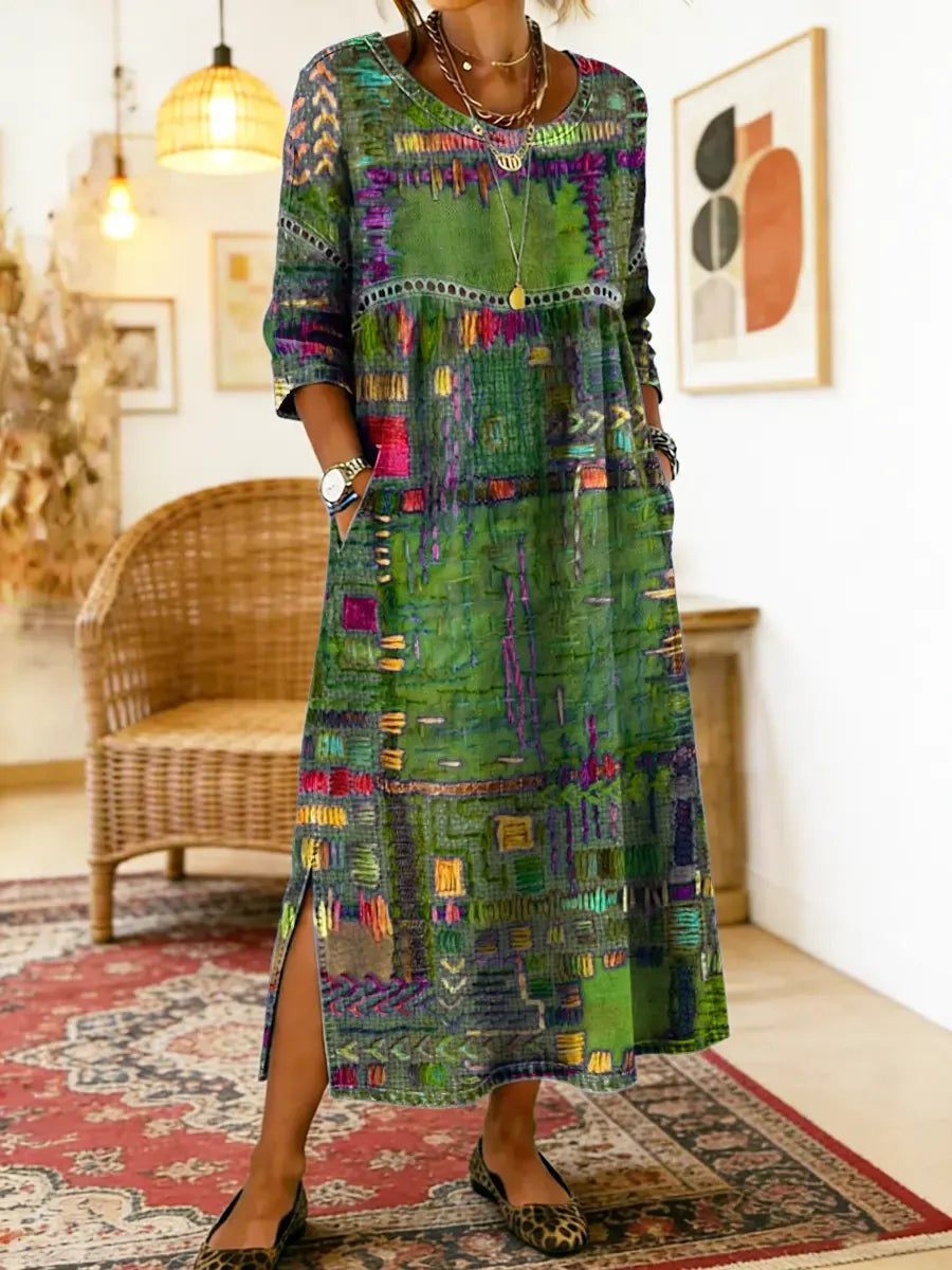 Montserrat | Vestido Largo Boho de Verano Mujer Estampado Patchwork