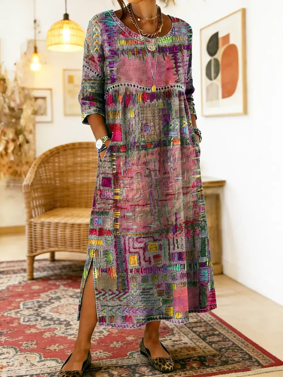 Montserrat | Vestido Largo Boho de Verano Mujer Estampado Patchwork