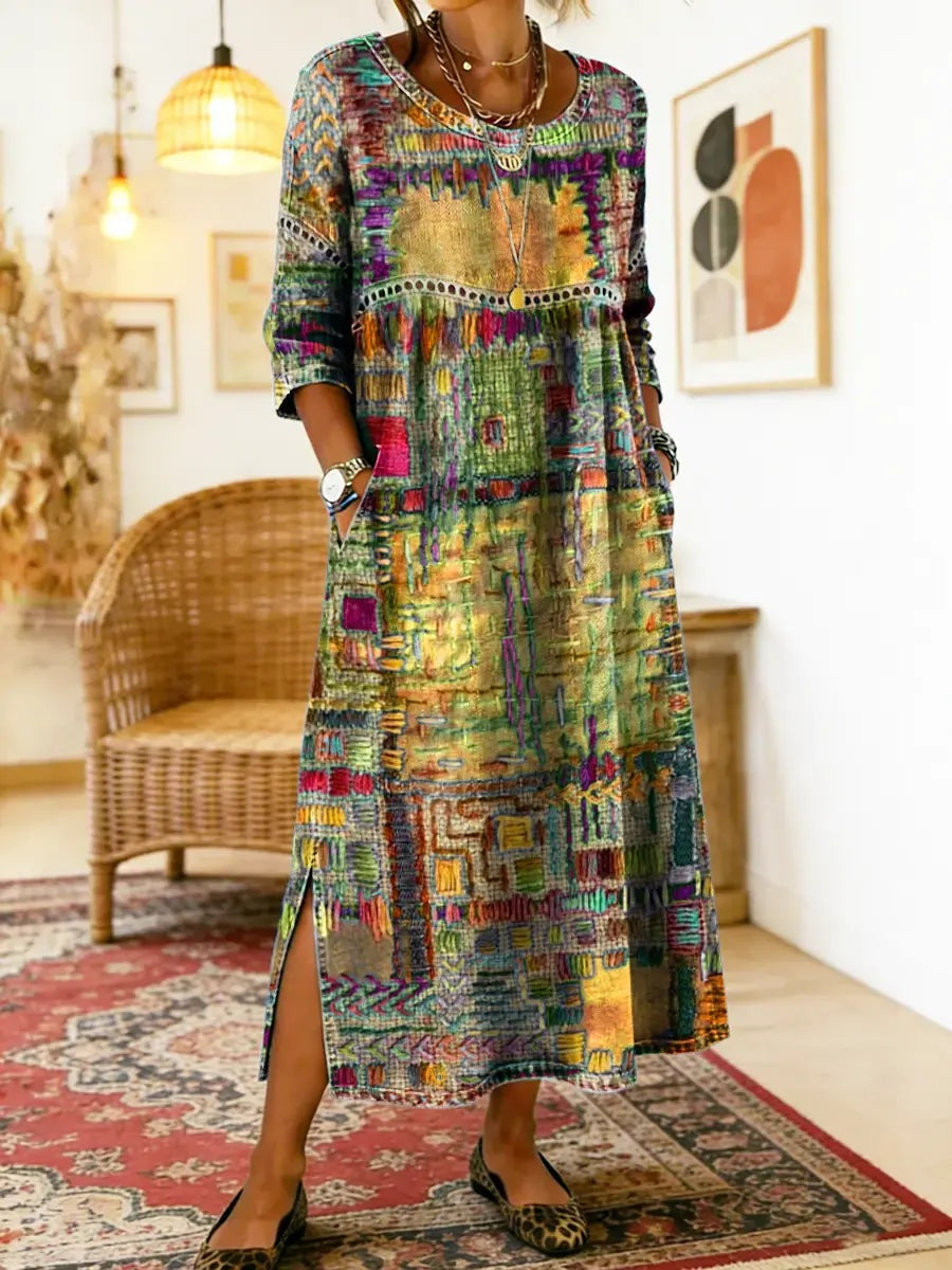 Montserrat | Vestido Largo Boho de Verano Mujer Estampado Patchwork
