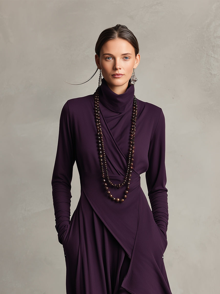 Nerea | Vestido Largo de Invitada Invierno Mujer Cuello Alto Drapeado