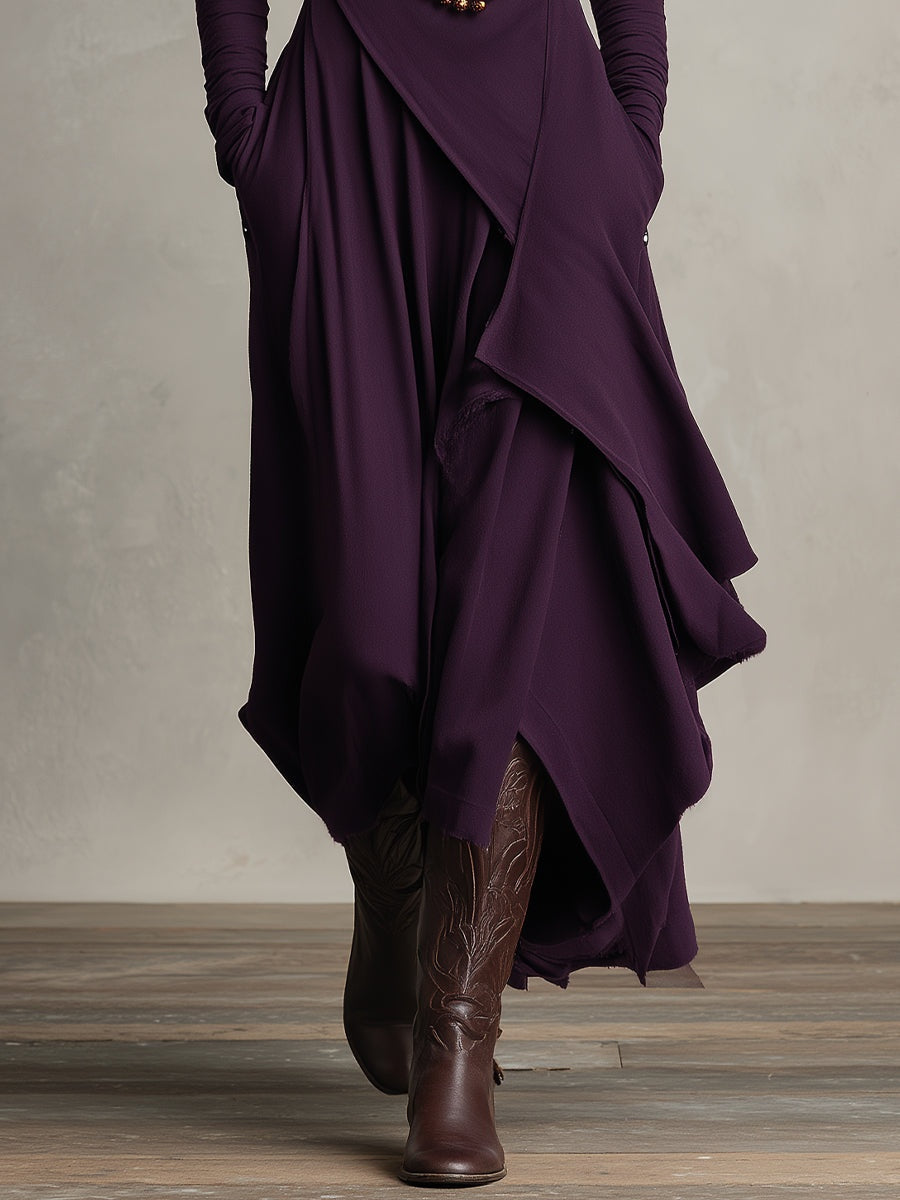 Nerea | Vestido Largo de Invitada Invierno Mujer Cuello Alto Drapeado