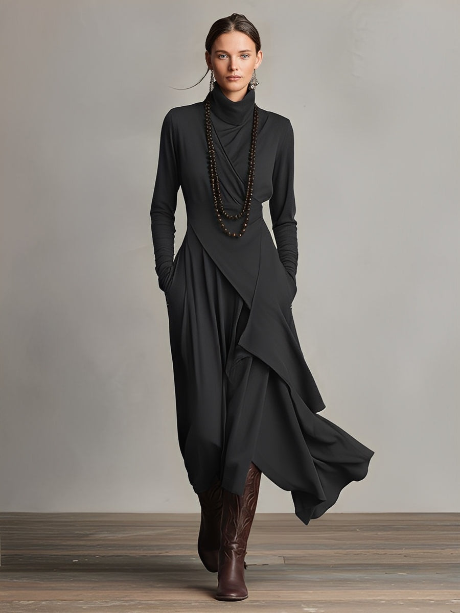 Nerea | Vestido Largo de Invitada Invierno Mujer Cuello Alto Drapeado