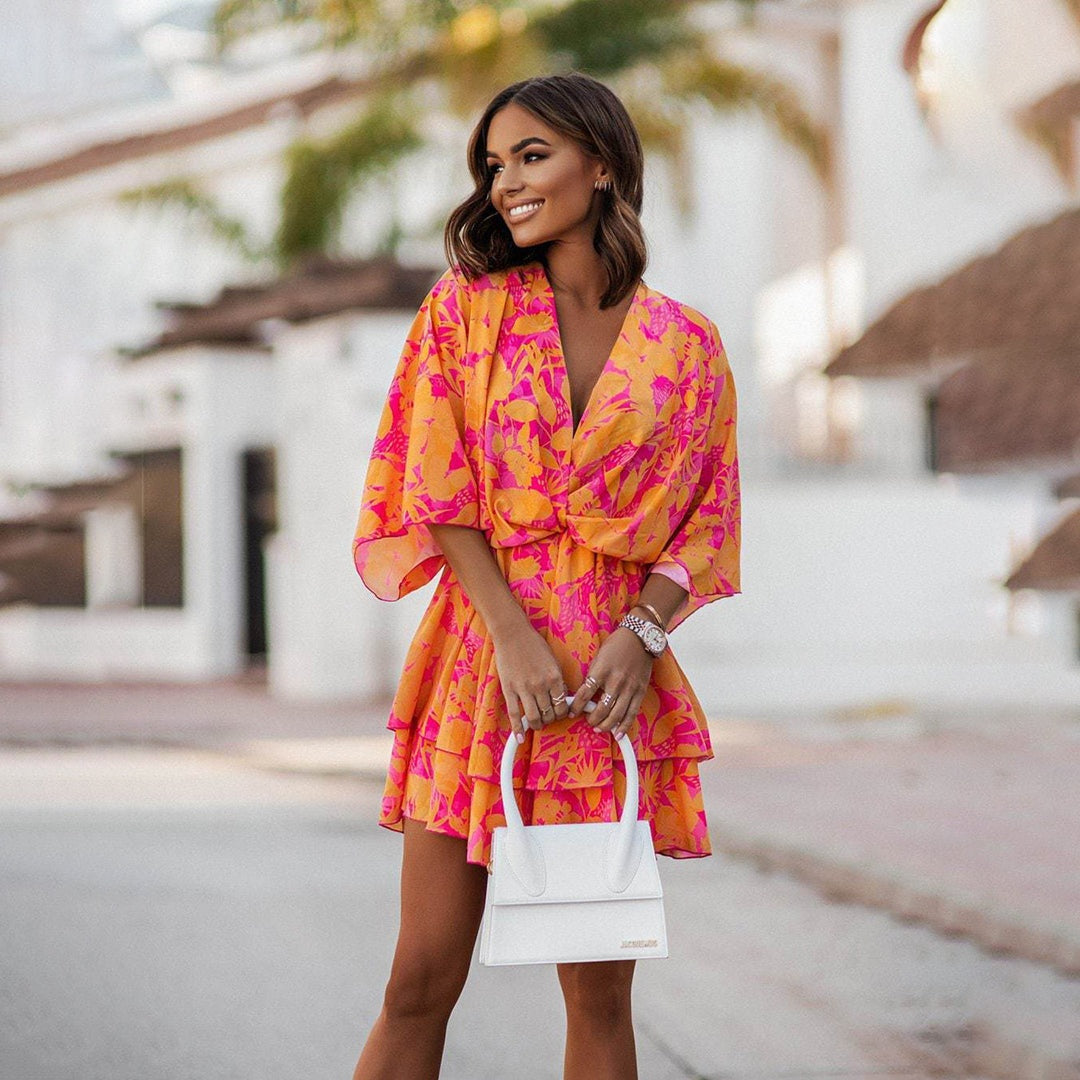 Noelia | Vestido Corto de Verano con Volantes Mujer Escote V