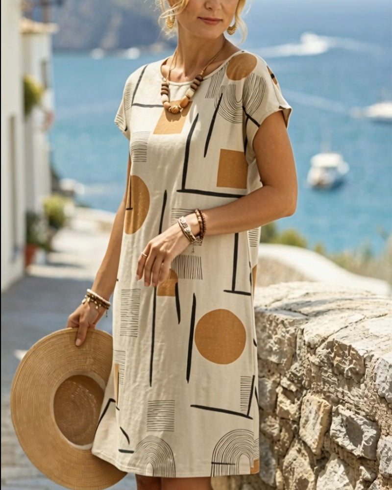 Noelia | Vestido Corto de Verano Estampado Geométrico Mujer Manga Corta