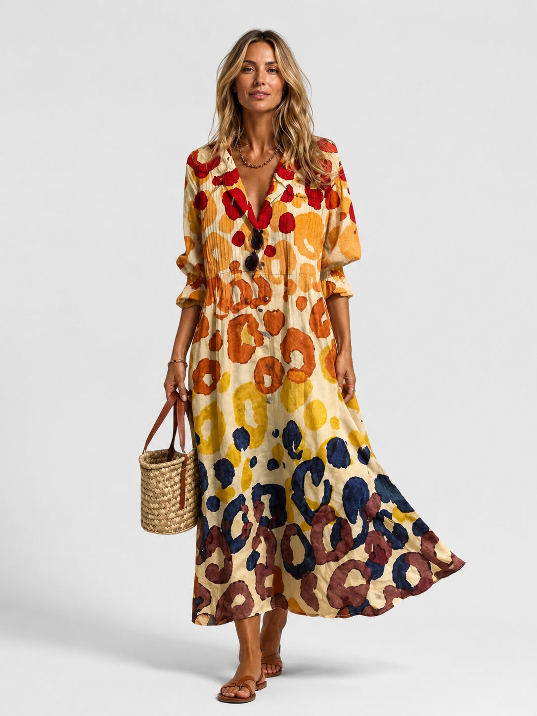Nuria | Vestido Largo Camisero Estampado Mujer Manga Larga Botones