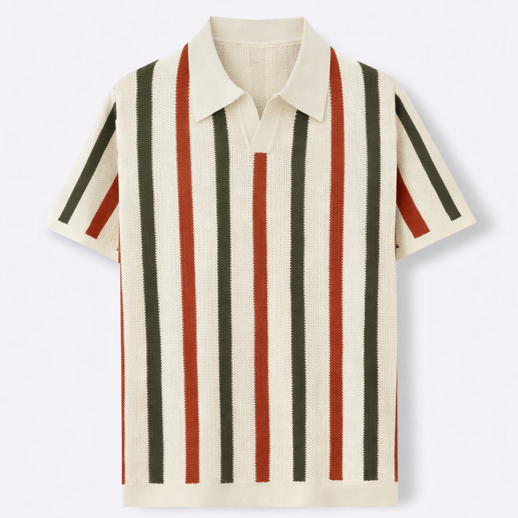 PALERMO | POLO HOMBRE PUNTO CALADO RAYA VERTICAL CUELLO ABIERTO