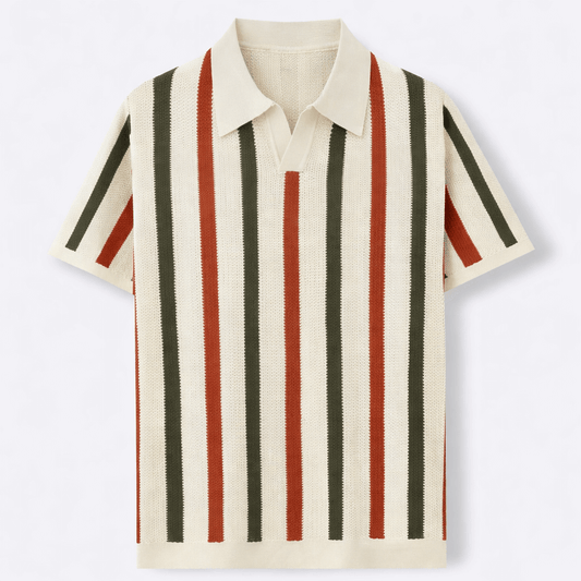 PALERMO | POLO HOMBRE PUNTO CALADO RAYA VERTICAL CUELLO ABIERTO