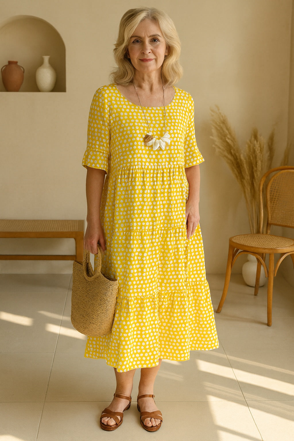 Pilar | Vestido Midi de Verano de Lunares con Volantes Mujer