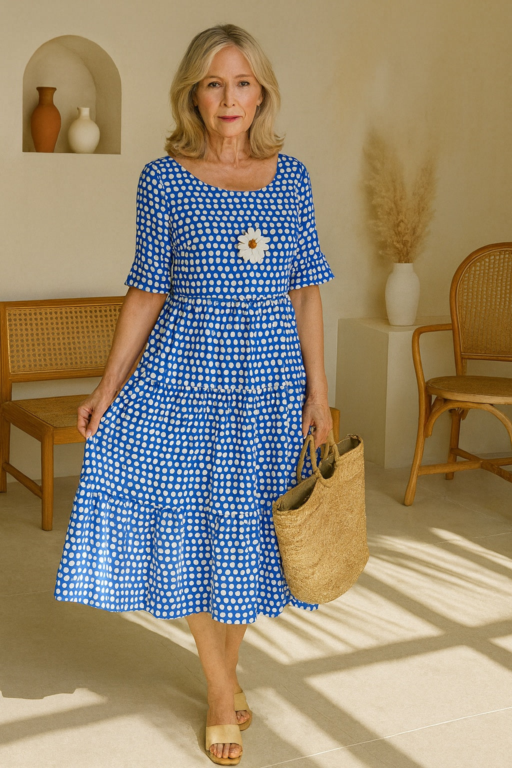 Pilar | Vestido Midi de Verano de Lunares con Volantes Mujer