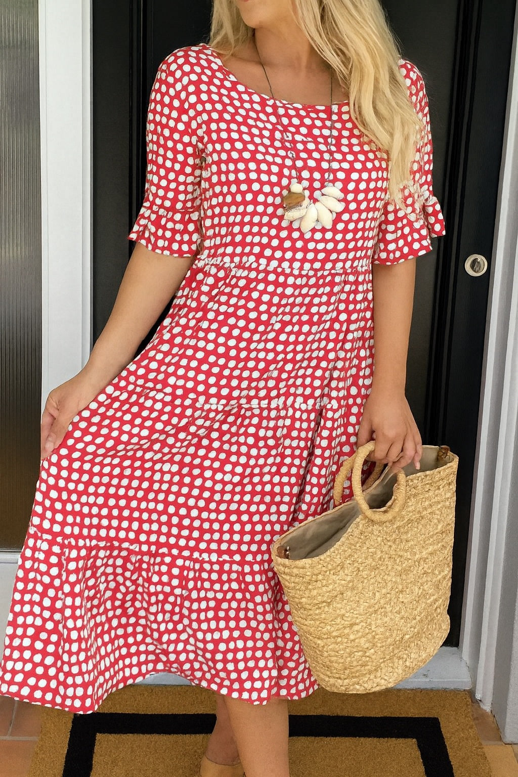 Pilar | Vestido Midi de Verano de Lunares con Volantes Mujer