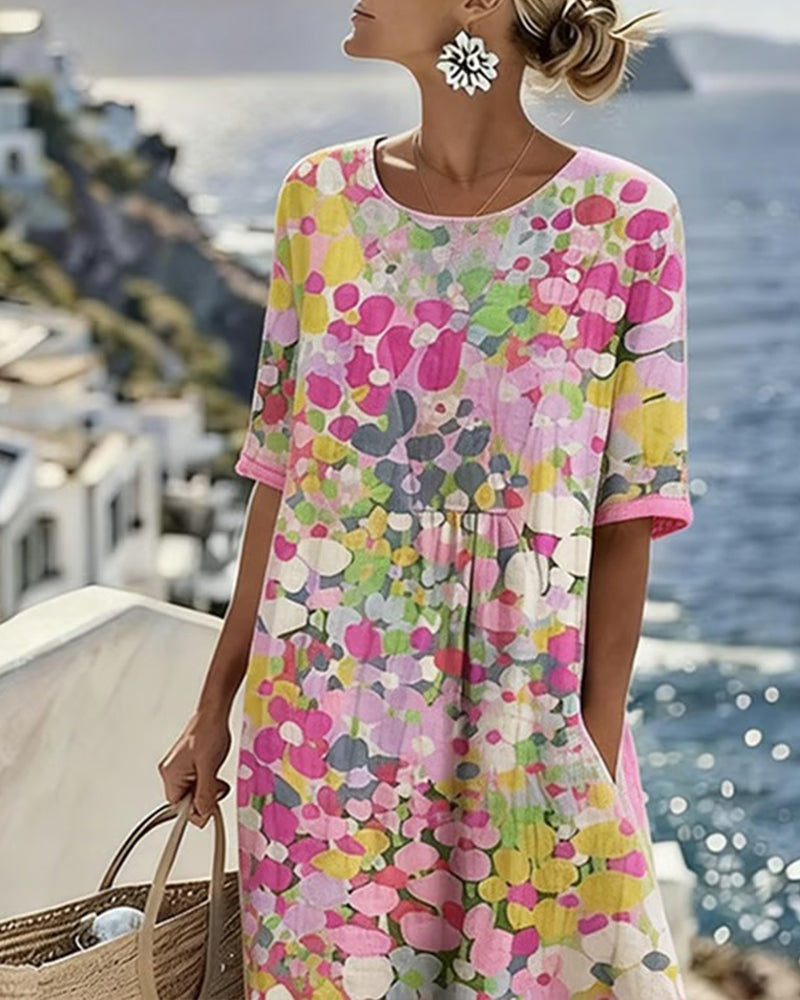 Pilar | Vestido Midi Floral de Verano Suelto Mujer Manga Corta