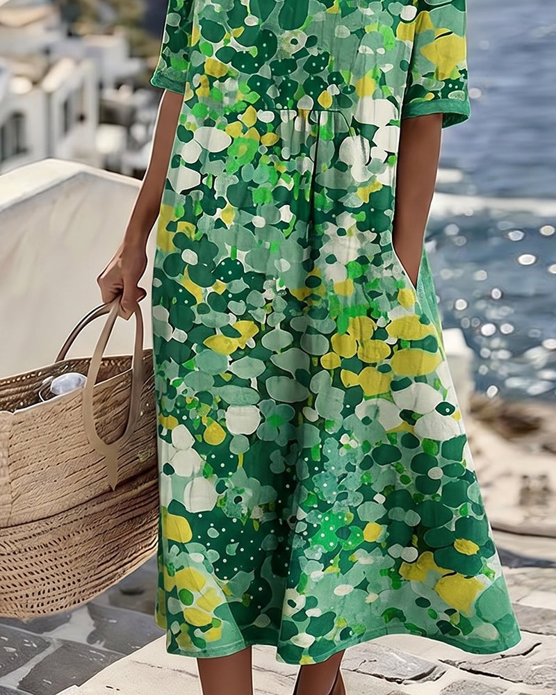 Pilar | Vestido Midi Floral de Verano Suelto Mujer Manga Corta