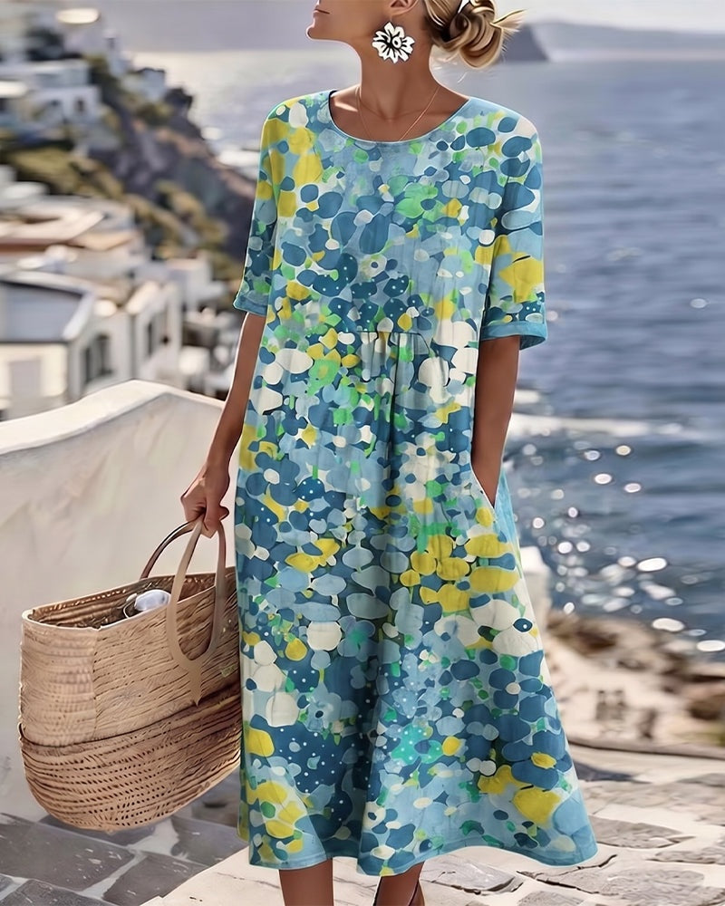 Pilar | Vestido Midi Floral de Verano Suelto Mujer Manga Corta