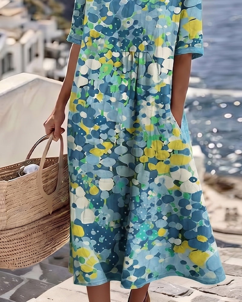 Pilar | Vestido Midi Floral de Verano Suelto Mujer Manga Corta