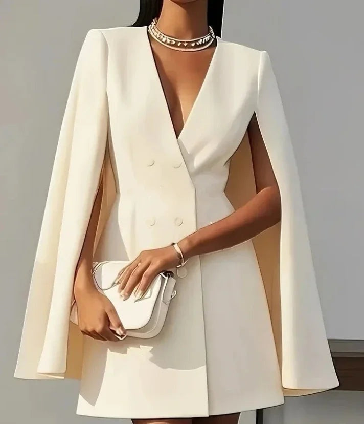 Raquel | Vestido Blazer Corto Manga Capa Mujer Escote V Doble Botonadura
