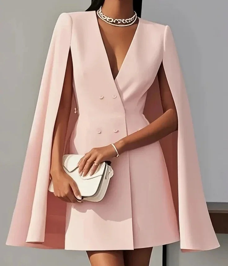 Raquel | Vestido Blazer Corto Manga Capa Mujer Escote V Doble Botonadura