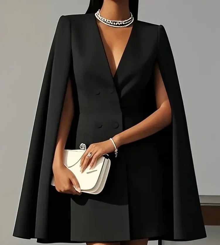Raquel | Vestido Blazer Corto Manga Capa Mujer Escote V Doble Botonadura