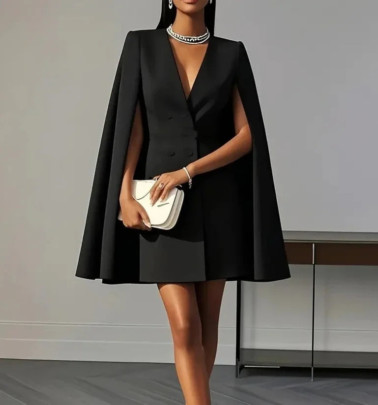Raquel | Vestido Blazer Corto Manga Capa Mujer Escote V Doble Botonadura