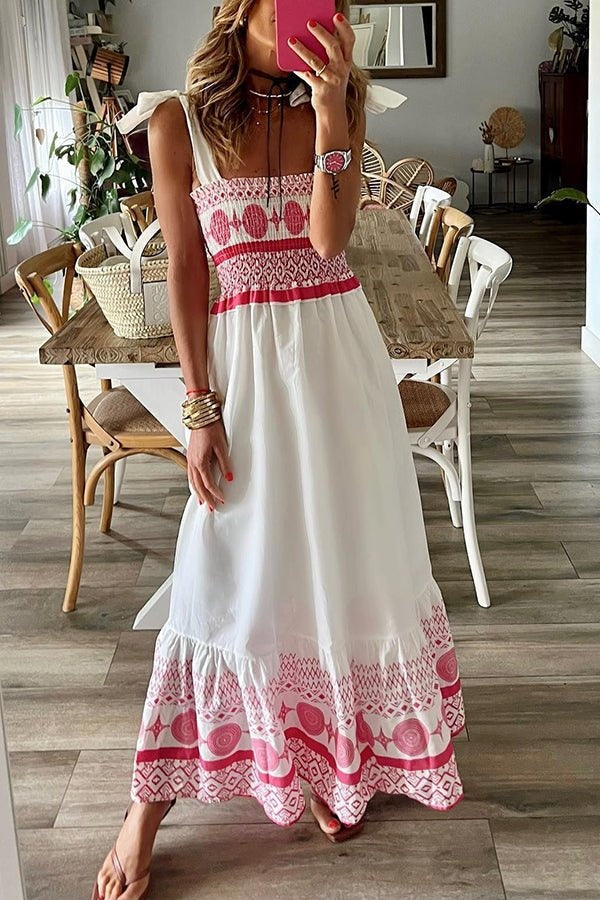 Rebeca | Vestido Largo Boho Mujer Escote Cuadrado Tirantes Atados
