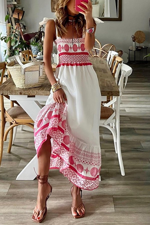 Rebeca | Vestido Largo Boho Mujer Escote Cuadrado Tirantes Atados