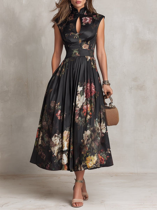 Rosalía | Vestido Midi de Cóctel Estampado Floral Mujer Escote Keyhole