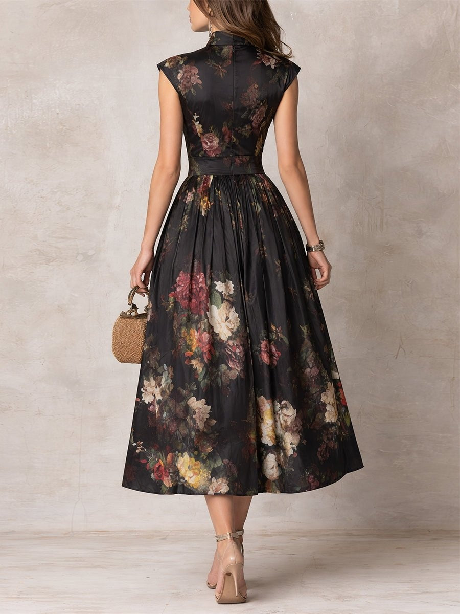 Rosalía | Vestido Midi de Cóctel Estampado Floral Mujer Escote Keyhole